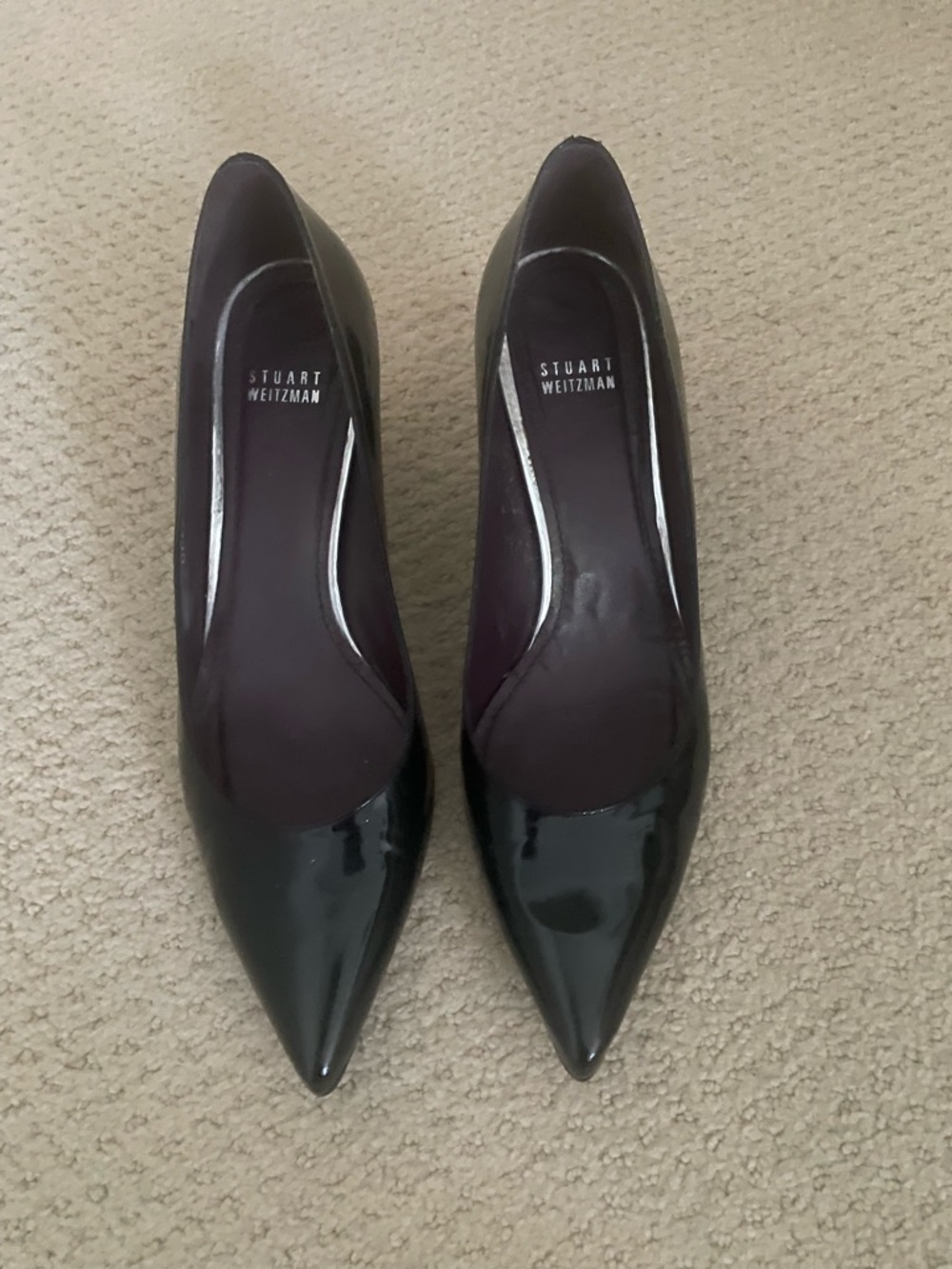 Stuart Weitzman Black Patent Pointed-Toe Pumps